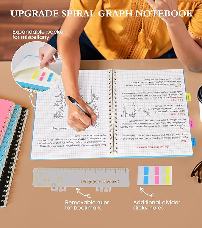 Graph Paper Notebook, Spiral Notebook Journal 8.5” x 11”, A4 Large Grid Notebooks for Women Men, 100 GSM Graph Paper, Plastic Hardcover Spiral Graphing Journals for Work School Engineerin, Blue