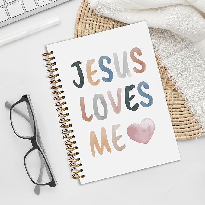 Bible Notebook, A5 Spiral Christian Journal with Floral Pink Butterfly Notebook, Jesus Loves Me, Inspirational Notebooks for Women, Bible Study, Gift for Birthday Christmas