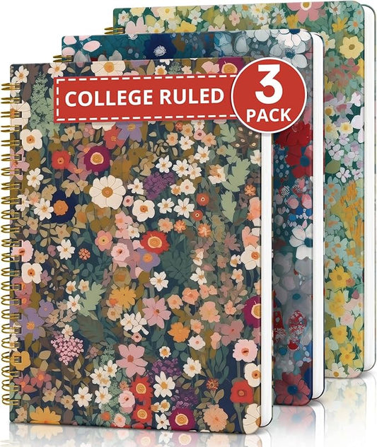 Taja Aesthetic Set of 3 Spiral Notebook for Work, A5 Cute Pretty Lined Journal for Women & Writing, College Ruled Journaling Notebooks, Perfect for School & Office Supplies - Wild Garden