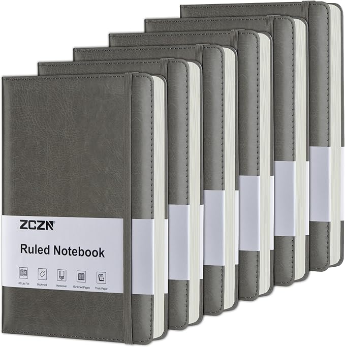 ZCZN 6 Pack Lined Journal Notebooks, 192 Pages A5 Hardcover Leather Journals for Work,Writing,School & Travel, College Ruled Journaling Notebooks for Notes Taking,Diary Notepad (Light Green*6)