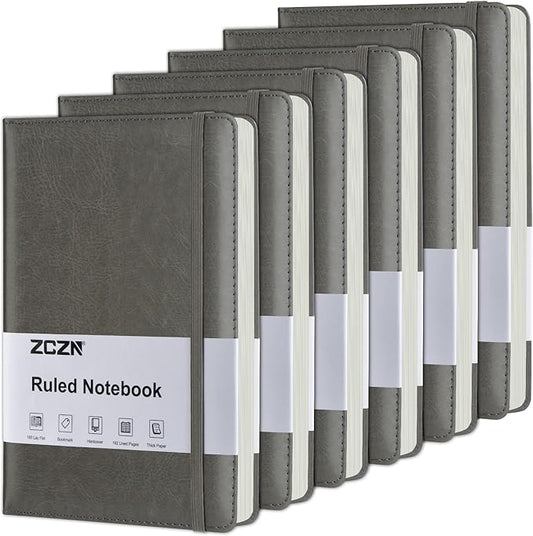 ZCZN 6 Pack Lined Journal Notebooks, 192 Pages A5 Hardcover Leather Journals for Work,Writing,School & Travel, College Ruled Journaling Notebooks for Notes Taking,Diary Notepad (Light Green*6)