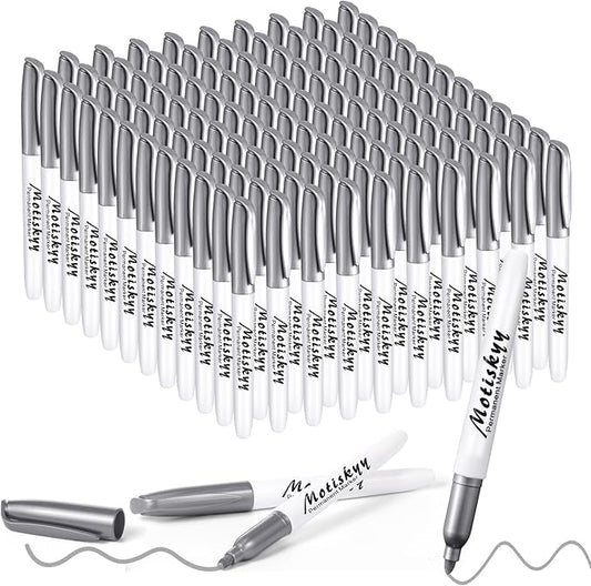 120 Pcs Metallic Permanent Markers Bulk: Silver Metallic Marker Pens Set with Fine Point Tips for Gift Card Making, Artist Illustration, Industrial Marking