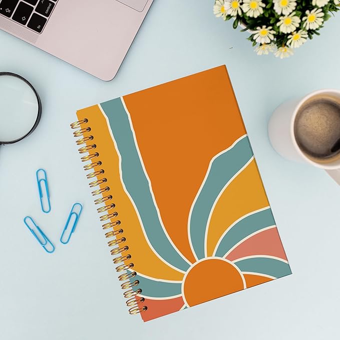 VNWEK Boho Notebook - Boho Journal, Boho Gifts for Women, Boho Office Supplies, Groovy Boho Sun Sunshine Spiral Notebook 5.5x8.3,Writing Notebooks