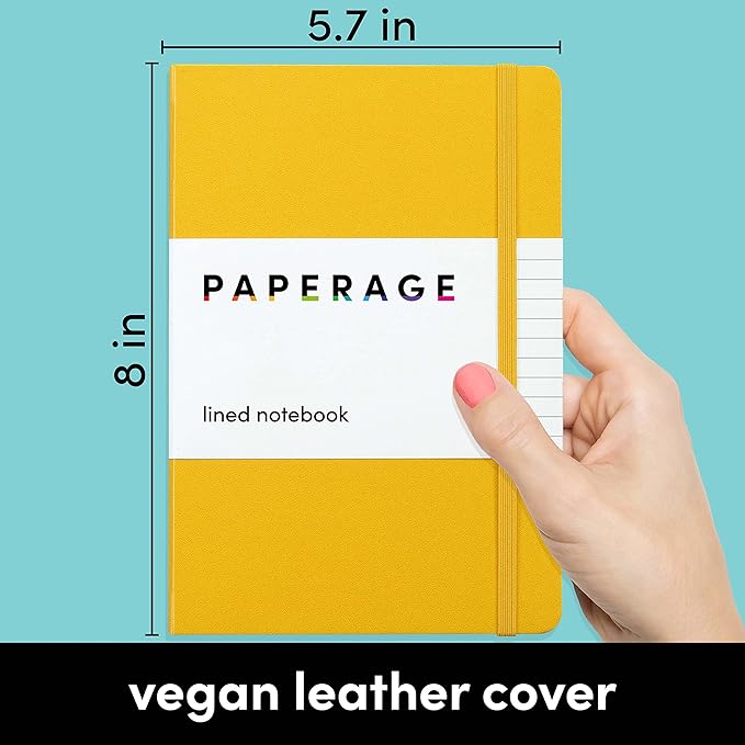 PAPERAGE Lined Journal Notebook, (Mustard Yellow), 160 Pages, Medium 5.6 in x 8 in - 100 GSM Thick Paper – Hardcover Journaling Notebook for Work, School & Note Taking