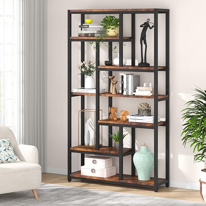 Tribesigns 79 Inch Extra Tall Bookshelf, 7-Tier Vintage Bookcase, Industrial 10-Shelf Open Storage Shelves Display Shelves Organizer for Home Office