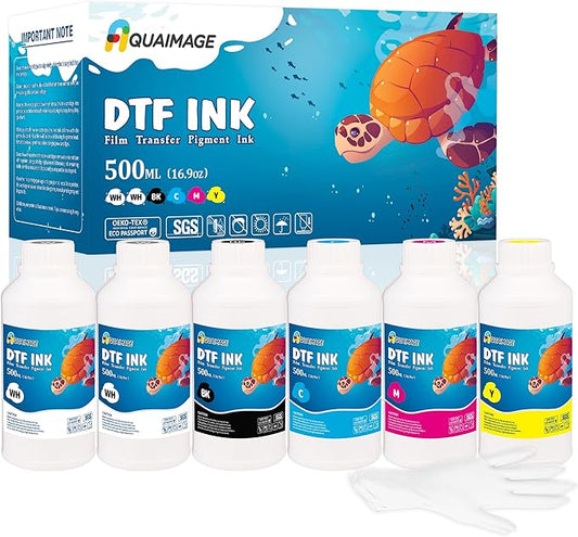 Premium DTF Ink 3000 ml, DTF Transfer Ink for PET Film, Refill Ink for printheads ET-8550, XP-15000, XP600, I3200, L1800, Direct to Film Heat Transfer Printing, 500ml x 6 (2W+BKCMY)