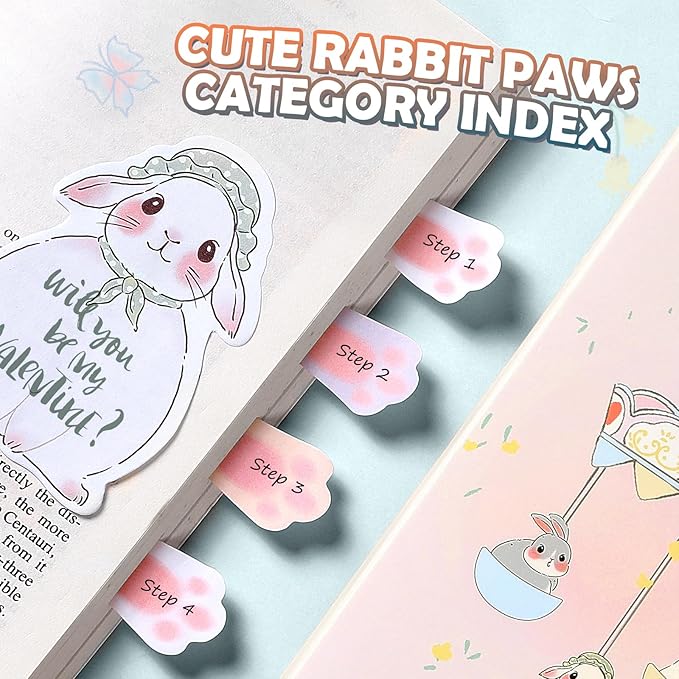 Hommie Cute Sticky Notes Set, Sticky Notes Set Planner Dividers, Easter Bunny Self-Stick Memo Pads with Animal Divider Tabs, Bundle Writing Designs for Office, School, Easter Party Supplies