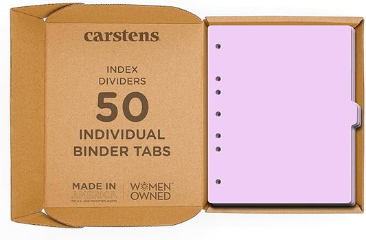 Carstens - Heavy Duty Plastic Ring Binder Dividers, Side Tab, 1/9 Cut, Tab 5 Position, US Letter, Lavender, Case of 50, (2618-14CS) - Ideal Medical Chart Dividers or Index Tabs for 3 Ring Binders