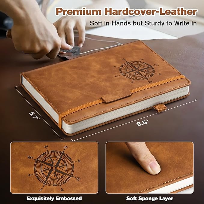 Notebook Journal for Women Men: Leather Journal for Writing, Hardcover College Ruled Journals Notebooks with Thick Paper, Large A5 Daily Journal for Travel, Diary, Gifts for Teens, 5.7"×8.5", Brown