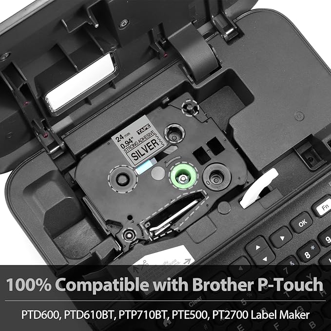 Label KINGDOM TZe-S951 24mm Silver Extra Strength Adhesive Tape Replacement for Brother TZeS951 Black on Silver TZe Tape 24mm 0.94 Strong Adhesive for PTD600 PTP710BT PT2730, 3-Pack