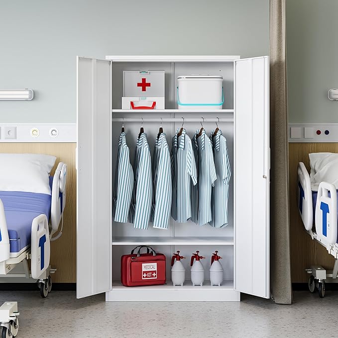 Letaya Metal Wardrobe Cabinets with Lock,Clothing Locker 72" X 36" X 18" Storage Cabinets for Home Room,Fire Department, School, Employee,Gym,Government (White)