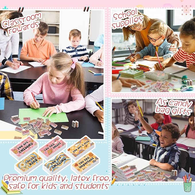 180 Pcs Inspirational Erasers for Kids Christian Pencil Erasers Bulk, Back-to-School Gifts Motivational and Cute Supplies for Students Classrooms, Drawing(Boho,Inspirational)