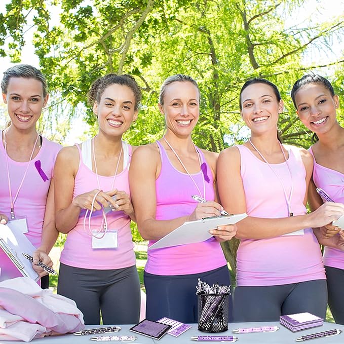 48 Domestic Violence Awareness Month Supplies Stop Domestic Violence Sticky Notes and Ballpoint Pens with Purple Ribbon Against Violence DV Survivor Support Gifts October Awareness Month Gift