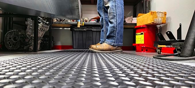 Rhino Mats, American Classic Diamond Anti-Fatigue Mats, Industrial Ergonomic Comfort Standing Mat for Work, Home, Garage, Office, Kitchen or Anywhere (Black 1" Thick, 3 FT. x 23 FT.)