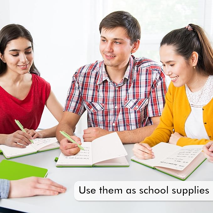 feela 12 Pack Notebooks Journals Bulk, Hardcover Notebook Classic Ruled Lined Journals with Pen Holder for Women Girls School Business Supplies, with 12 Black Pens, 120 GSM, 5.1”x8.3”, A5, Green