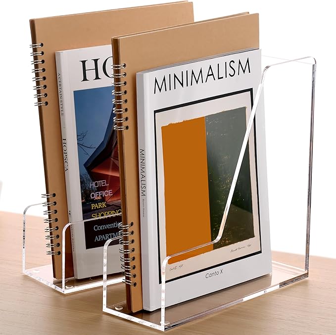 2-Pack Acrylic Magazine File Holder Desk Organizer Magazine Rack, Clear, Vertical File Sorter Holders, 9.45"D x 3.54"W x 10.24"H