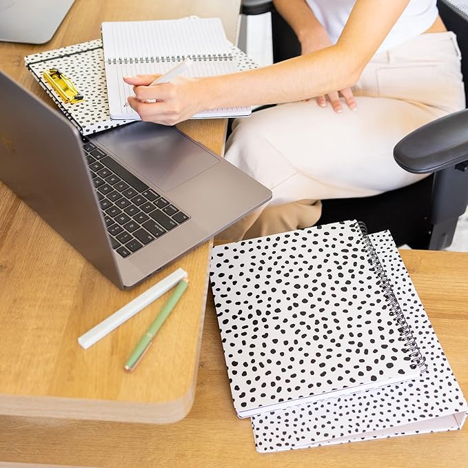 Steel Mill & Co Cute Large Spiral Notebook College Ruled, 11" x 9.5" with Durable Hardcover and 160 Lined Pages, Black Dots