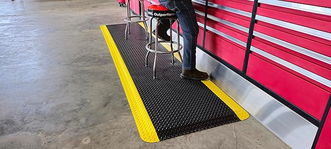 Rhino Mats, American Classic Diamond Anti-Fatigue Mats, Industrial Ergonomic Comfort Standing Mat for Work, Home, Garage, Office, Kitchen or Anywhere (Black/Yellow 1" Thick, 3 FT. x 15 FT.)