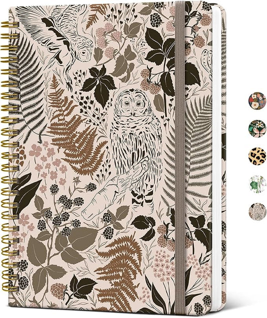 Lined Spiral Journal Notebook for Women, Cute A5 College Ruled Hardcover Notebook for Work & Note Taking, Aesthetic Pretty Journal for Writing, 140 Pages, Magical Forest