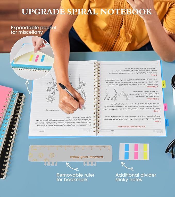 Spiral Notebook Journal 8.5” x 11”, Lined Notebooks for Women Men, A4 Large College Ruled Journal, 100 GSM Paper, Plastic Hardcover Spiral Bound Journals for Work School Business, Blue