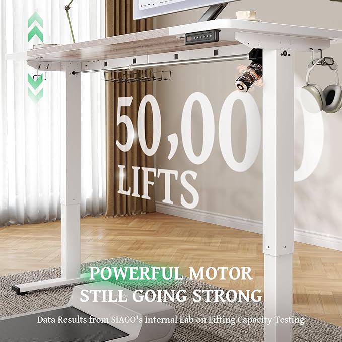 SIAGO Electric Standing Desk Adjustable - 63 x 24 Inch Sit Stand up Desk with Cable Management - 3 Memory Preset Adjustable Height Table