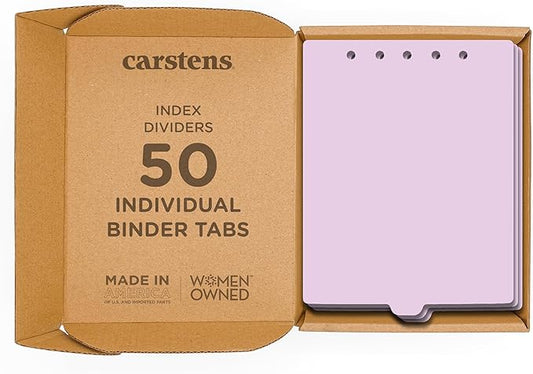 Carstens - Heavy Duty Plastic Ring Binder Dividers, Bottom Tab, 1/9 Cut, Tab 5 Position, US Letter, Lavender, Case of 50, (2619-14CS) - Ideal Medical Chart Dividers or Index Tabs for 3 Ring Binders