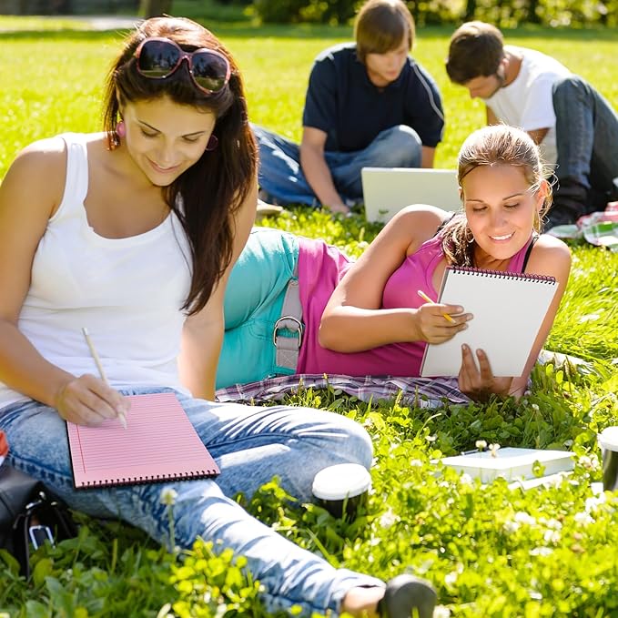 6 Pcs Legal Pad Top Spiral Bound Notebook 70 Sheets Wirebound Notepad Double Sided Ruled Memo Steno Book with Stiff Back Cover for Business(8.5 x 11 Inches,No Holes,Pink)