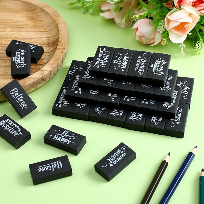 100 Pcs Inspirational Pencil Erasers Bulk for Kids Fun Motivational Eraser School Supplies Back to School Office Supplies for Classroom Office Teacher Artists (Classic)