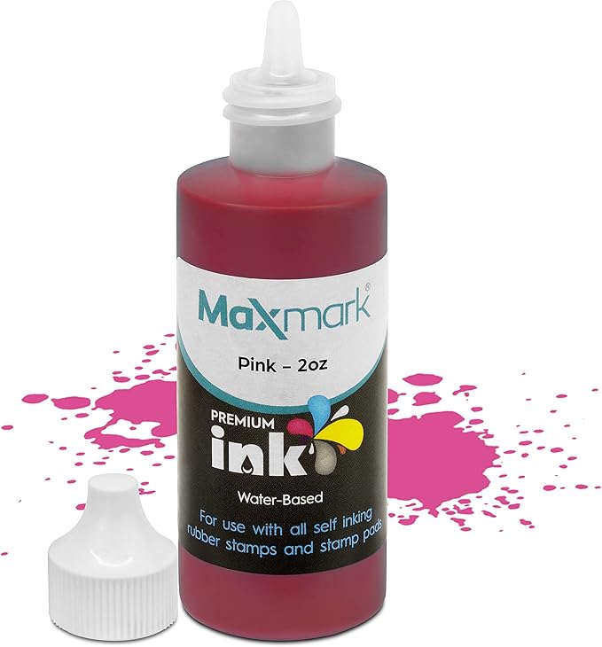 MaxMark Premium Refill Ink for self Inking Stamps and Stamp Pads, Pink Color - 2 oz.