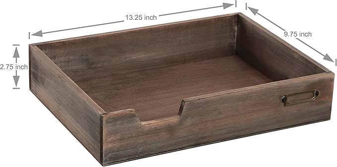 MyGift Set of 2 Vintage Distressed Finish Brown Wood Stackable Office Desktop Document Letter Paper Tray