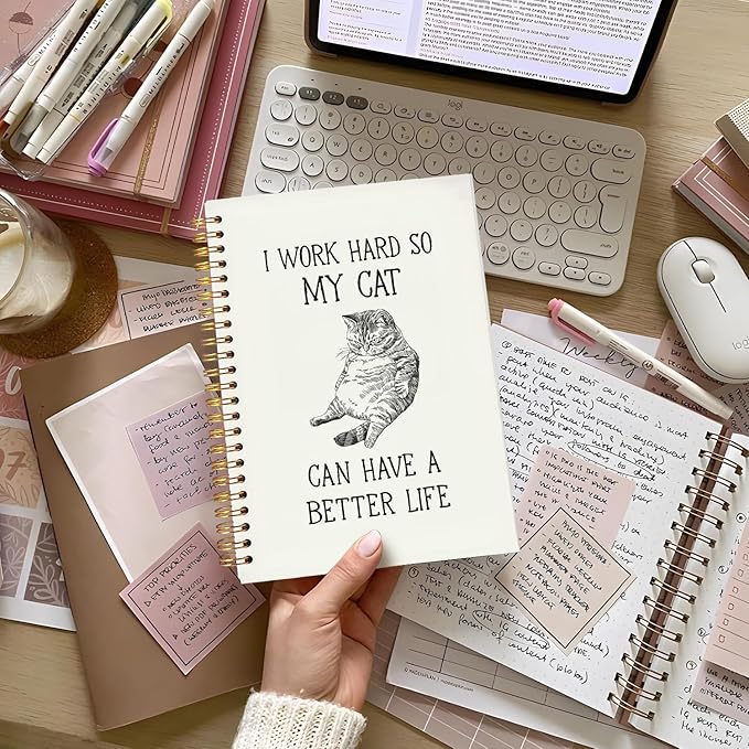 Lacama Cat Notebook, Gifts for Cat Lovers, Funny Notebooks for Work, 160 Pages, Office Humor Gifts, School Office Supplies, 5.5"x8.3" I Work Hard So My Cat Can Have A Better Life Journal Notebook