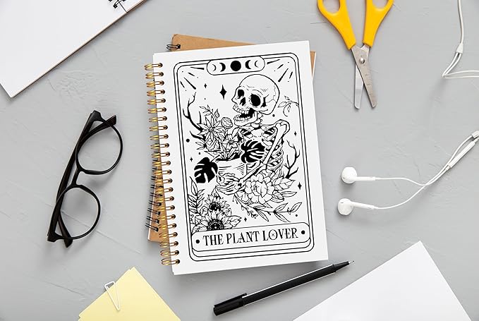 The Plant Lover Tarot Journal Notebook - Plant Lover Gifts for Women, Plant Lady Mom Gifts, Gothic Skeleton Notebook, Witchy Journal, Gothic Office Supplies, Spiral Notebook 5.5x8.3