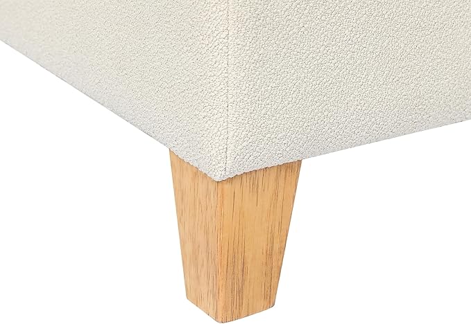 Adeco 17.5" Square Fabric Ottoman with Storage - Upholstered Cotton Linen Foot Rest - Flip Top Footstool with Sturdy Wood Legs, Small Cube Coffee Table Extra Seat for Living Room, Bedroom, White