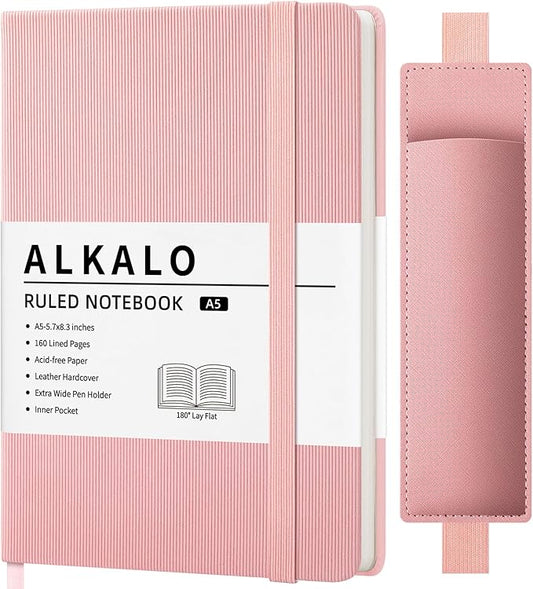 Lined Journal Notebook for Work, A5 Leather Notebook with Pen Holder, 100GSM/160 Pages Thick Paper, Daily Journals for Writing, School, Note Taking, Business, Travel, College Ruled