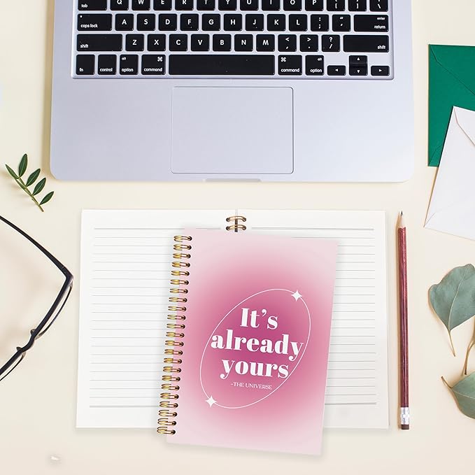 BearCake Preppy Pink Aura Notebook Journal, It's Already Yours Inspirational Notebook, Pink Office Supplies, Pink Aesthetic Notebook, Pink Desk Accessories for Women, Hardcover Spiral Notebook 5.5x8.3