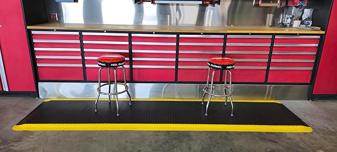 Rhino Mats, American Classic Diamond Anti-Fatigue Mats, Industrial Ergonomic Comfort Standing Mat for Work, Home, Garage, Office, Kitchen or Anywhere (Black/Yellow 9/16" Thick, 3 FT. x 21 FT.)