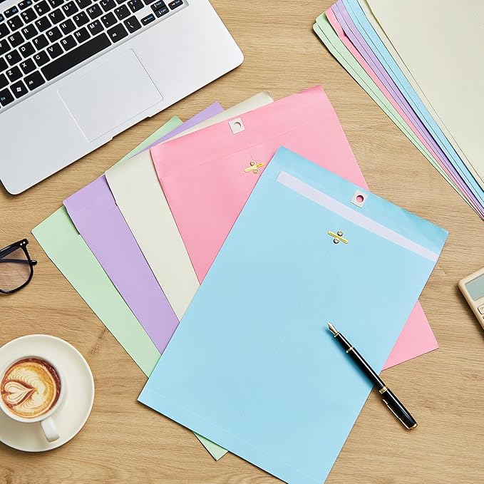 Geyee 100 Pcs Clasp Manilla Envelopes 9 x 12 Inch Gummed Colored Envelopes for Storing or Mailing for Home Office Business Supplies(Pastel Color)