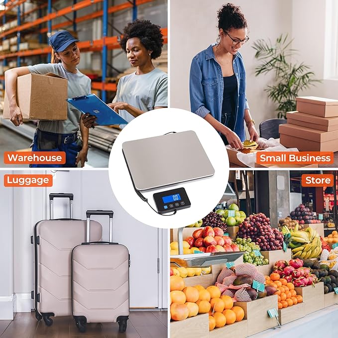 MUNBYN Shipping Scale, 440lb/1.8oz Digital Postal Scale for Packages with Hold/Tare Function, Backlit LCD, Battery & Cable Included, Postage Scale for Small Business, Packages, Luggage, and Home Use