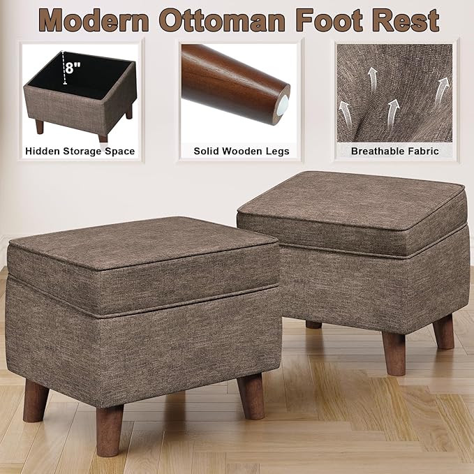 Storage Ottoman with Adjustable Cover, Soft Step Stool, Footrest and Seat, Ottoman Foot Rest for Living Room, Bedroom, Dorm, Brown