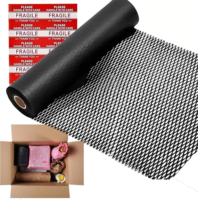 Honeycomb Packing Paper, 12" x 100' Packing Paper Substitute Alternative for Bubble Cushioning Wrap for Moving Shipping Packaging, Recyclable Moving Supplies Bubble Packing Wrap Roll-Black