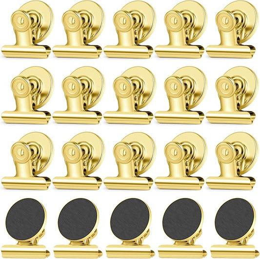 20 Pack Fridge Magnet Refrigerator Magnets, Gold Magnetic Clips Whiteboard Magnets, Magnet Clips Heavy Duty for Photo Displays, Home, Office, Classroom