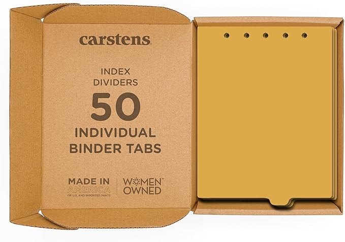 Carstens - Heavy Duty Plastic Ring Binder Dividers, Bottom Tab, 1/9 Cut, Tab 6 Position, US Letter, Gold, Case of 50, (2619-06CS) - Ideal Medical Chart Dividers or Index Tabs for 3 Ring Binders