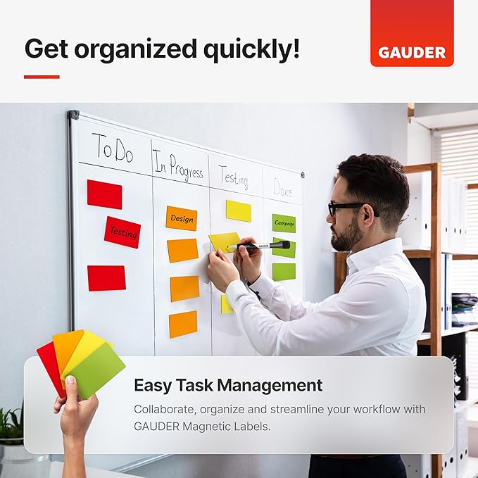 GAUDER Magnetic Dry Erase Labels | 90x Magnetic Labels (3 Inches x 1 Inch) | Dry Erase Magnets for Classroom, Whiteboard and Blackboard