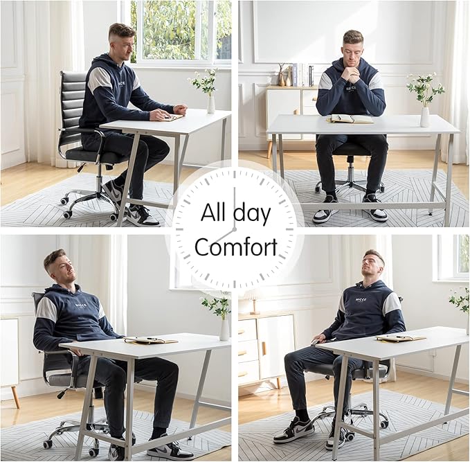 Home Office Chair Ribbed, Modern Leather Conference Room Chairs, Ergonomic Office Desk Chair, High Back Executive Computer Chair, Adjustable Swivel Chair with Arms (Grey)