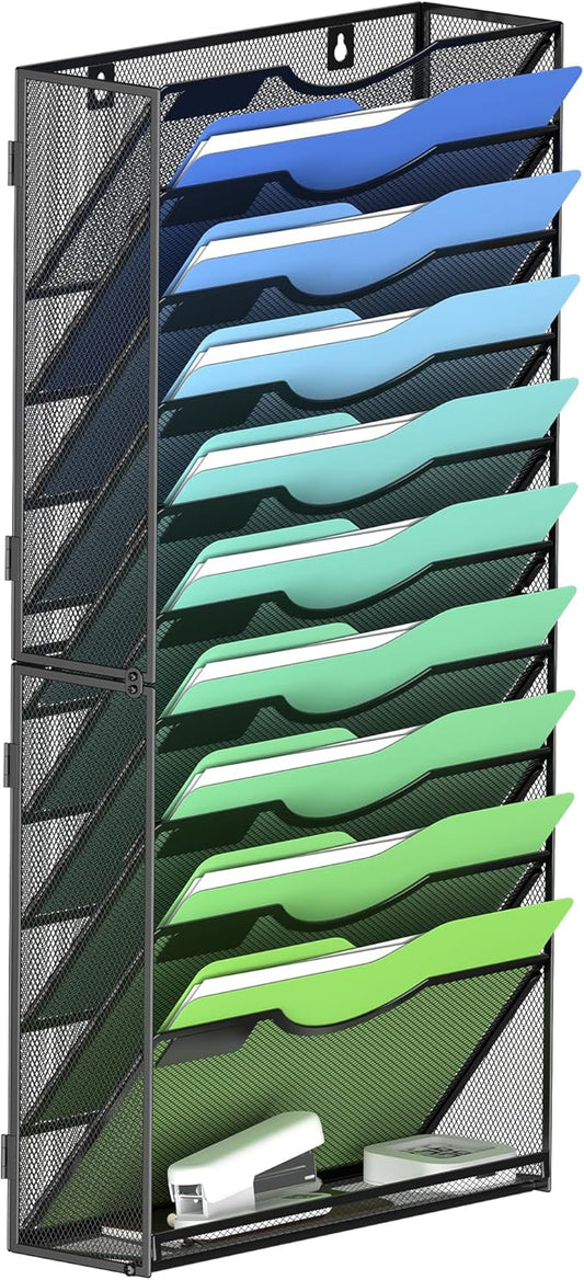 Kuntine.B Wall File Organizer Office Hanging Magazine Holder Wall File Organizer for Office Home (Black, 11 Tier)