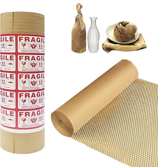 Dish Packing Kit Moving Supplies 15" x660' Honeycomb Wrapping Paper, Large Recyclable Expandable Bubble Cushion Wrap Roll Packing Material for Fragile Items Breakables Plate Glassware Bottle, 80GSM