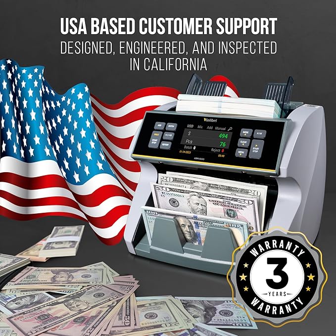 KOLIBRI KBR-1500 V2 Business-Grade Money Counter | Bill Counter, Sorter, Reader with Counterfeit Detection | Mixed Value Money Counting Machine | US Tech Support