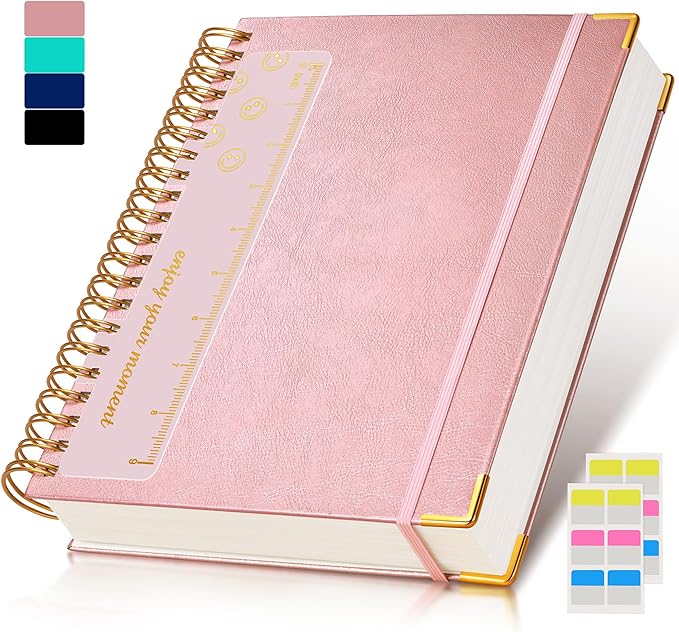 Spiral Notebook Journal 8.5” x 11”, 300 Pages Hardcover Leather Lined Journals for Women Men, A4 Large College Ruled Notebooks with 100 GSM Thick Paper, Spiral Journal for Writing Work School, Pink