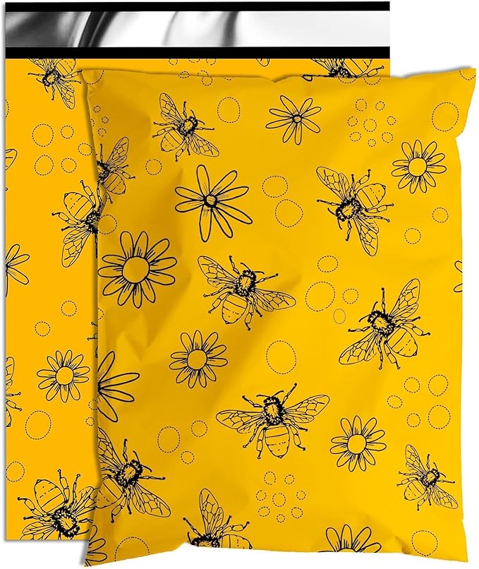 Bees Poly Mailer 14.5x19 Inch 50 Pcs, Waterproof Shipping Bags for Clothing, Tear-Resistant Mailier Bags, Strong Mailing Bags with Self-Seal
