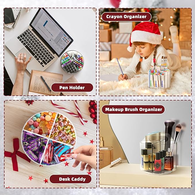 2 Pack Pen Pencil Holder for Kids, Rotating Pen Holder for Desk Organizer, 4 Compartments Art Supply Marker Organizer and Storage, Kids Desk Organizer Marker Holder Caddy Art Supply Organizer for Desk